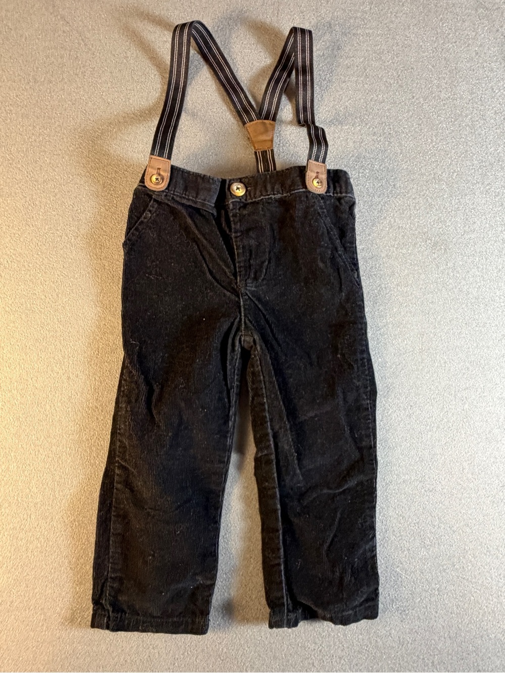 Carter's Black Corduroy Overalls with Striped Suspenders